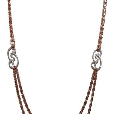 Two-strand pink necklace with zircon elements