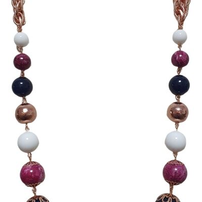 Collier chaîne rose et agates colorées