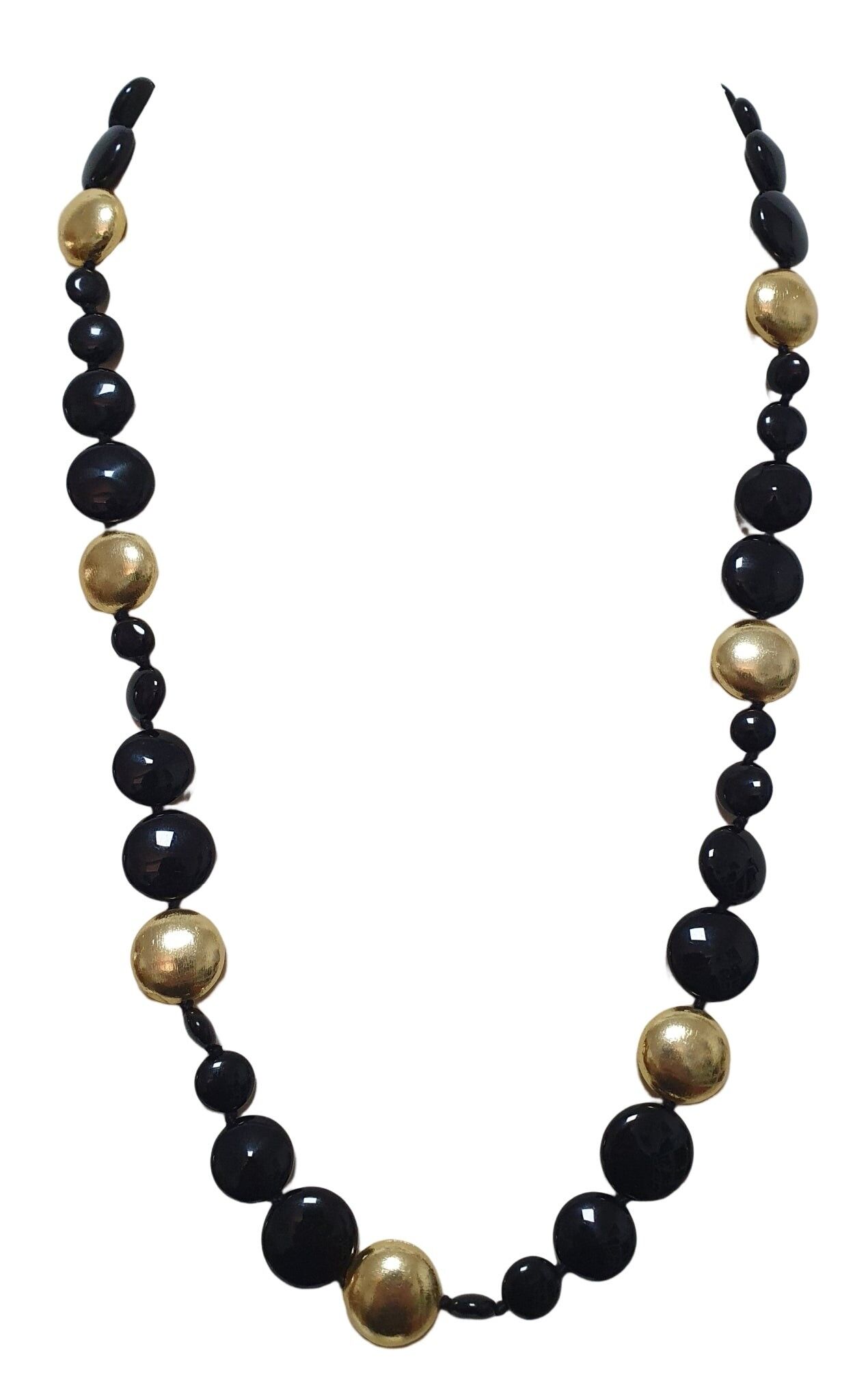 Collana con agate nere ed elementi placcati oro