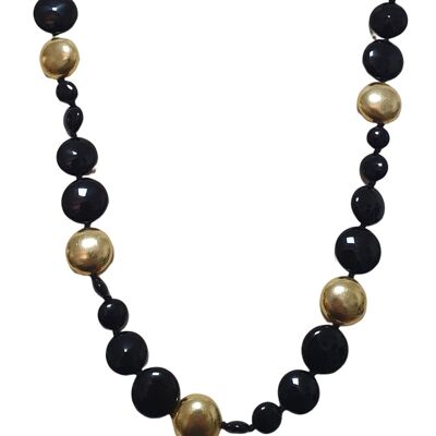 Halskette mit schwarzen Achaten und vergoldeten Elementen