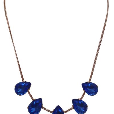 Rosa Halskette mit blauen Kristalltropfen