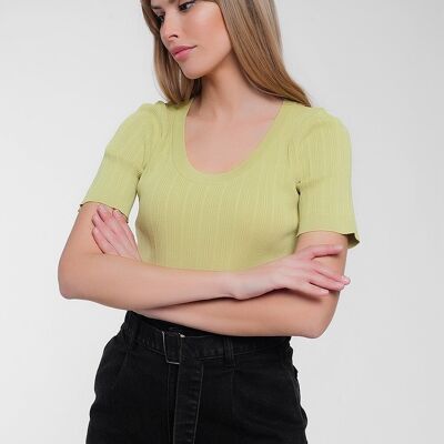 Scoop neck jumper with short sleeve in green