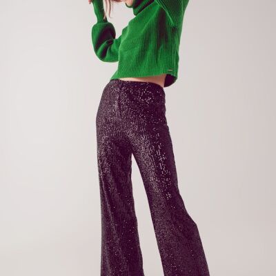 Sequin wide legs pants in black