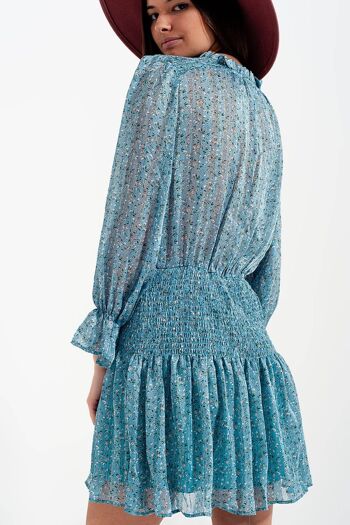 Mini-robe jupe froncée avec détail trou de serrure en turquoise 3