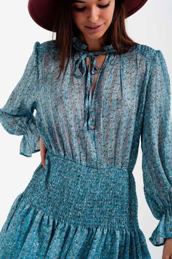 Mini-robe jupe froncée avec détail trou de serrure en turquoise 4