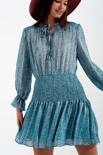 Mini-robe jupe froncée avec détail trou de serrure en turquoise 5