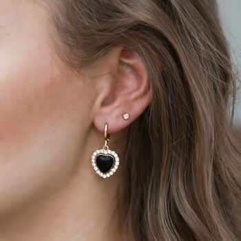 Boucles d'oreilles strass coeur noir 2