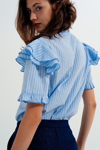 Chemise avec détail volants en bleu 2