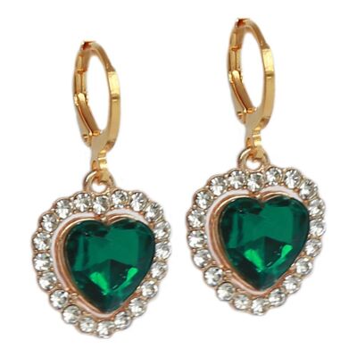 Boucles d'oreilles strass coeur émeraude