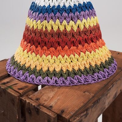 Straw bucket hat in rainbow