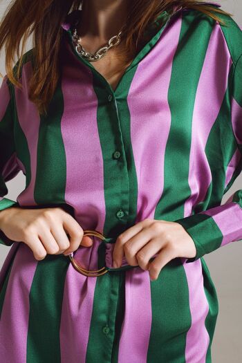 Robe chemise courte à rayures lilas et vertes 5