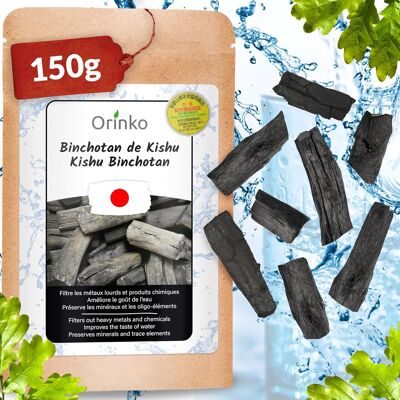 150G de Binchotan Japonés Orgánico de Kishu en Trozos | Roble Ubame de Wakayama - Auténtico (certificado) carbón activado tradicional Binchotan de Japón para la purificación de agua en jarra