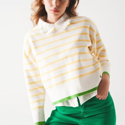 Pull rayé jaune et blanc