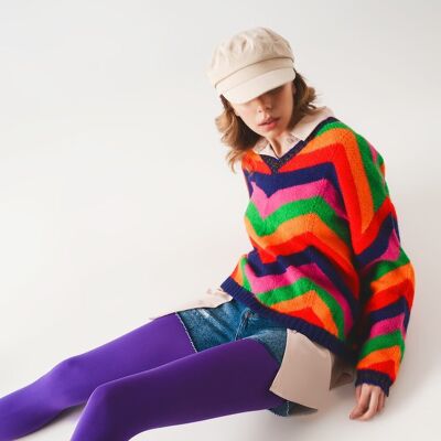 Striped knit sweater in multi