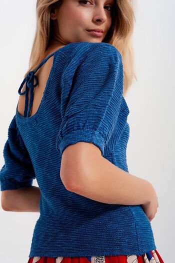 Top tricoté à manches courtes bleu 2