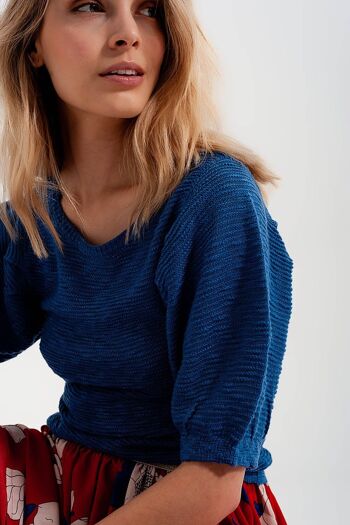 Top tricoté à manches courtes bleu 4