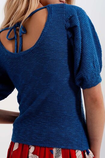Top tricoté à manches courtes bleu 5