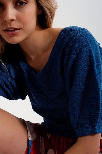 Top tricoté à manches courtes bleu 6
