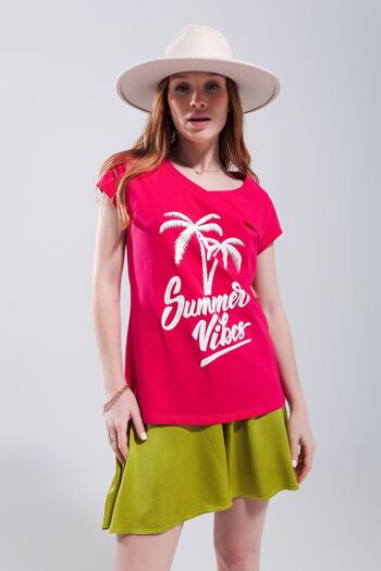 T-shirt imprimé Summer vibes fuchsia 1
