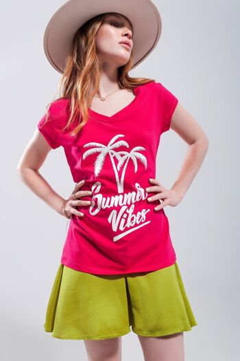 T-shirt imprimé Summer vibes fuchsia 4