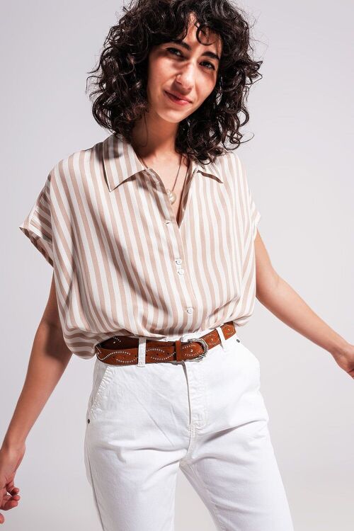 Short sleeve shirt in natural stripe