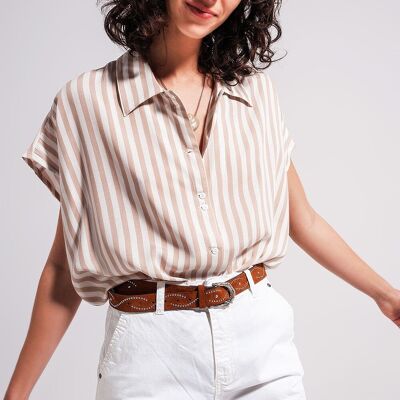 Short sleeve shirt in natural stripe