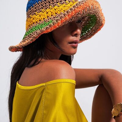 Sun hat in natural colored stripes