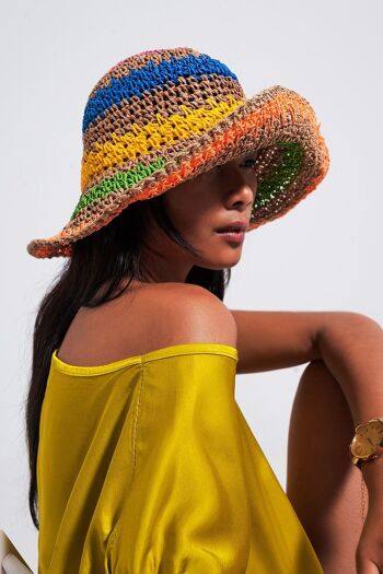 Chapeau de soleil à rayures de couleur naturelle 1
