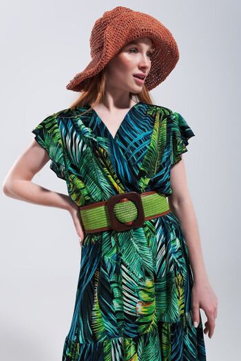 Robe midi à volants et manches courtes à imprimé tropical 3