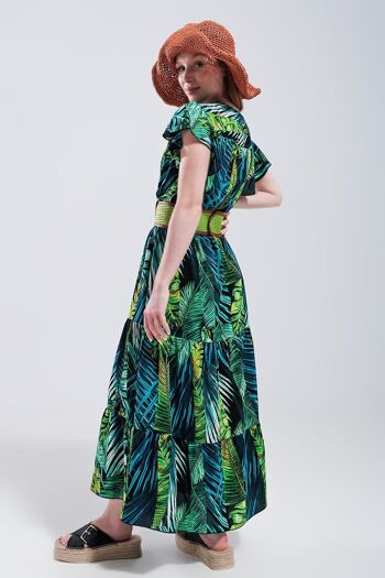 Robe midi à volants et manches courtes à imprimé tropical 4