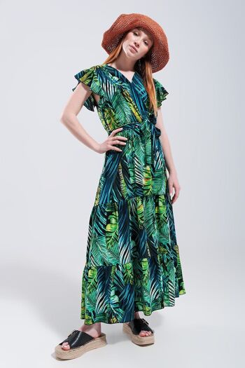 Robe midi à volants et manches courtes à imprimé tropical 6