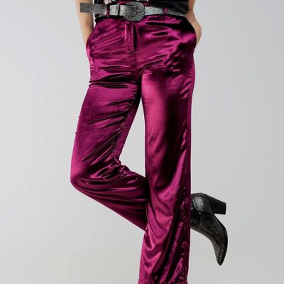 Straight leg velvet pants in purple