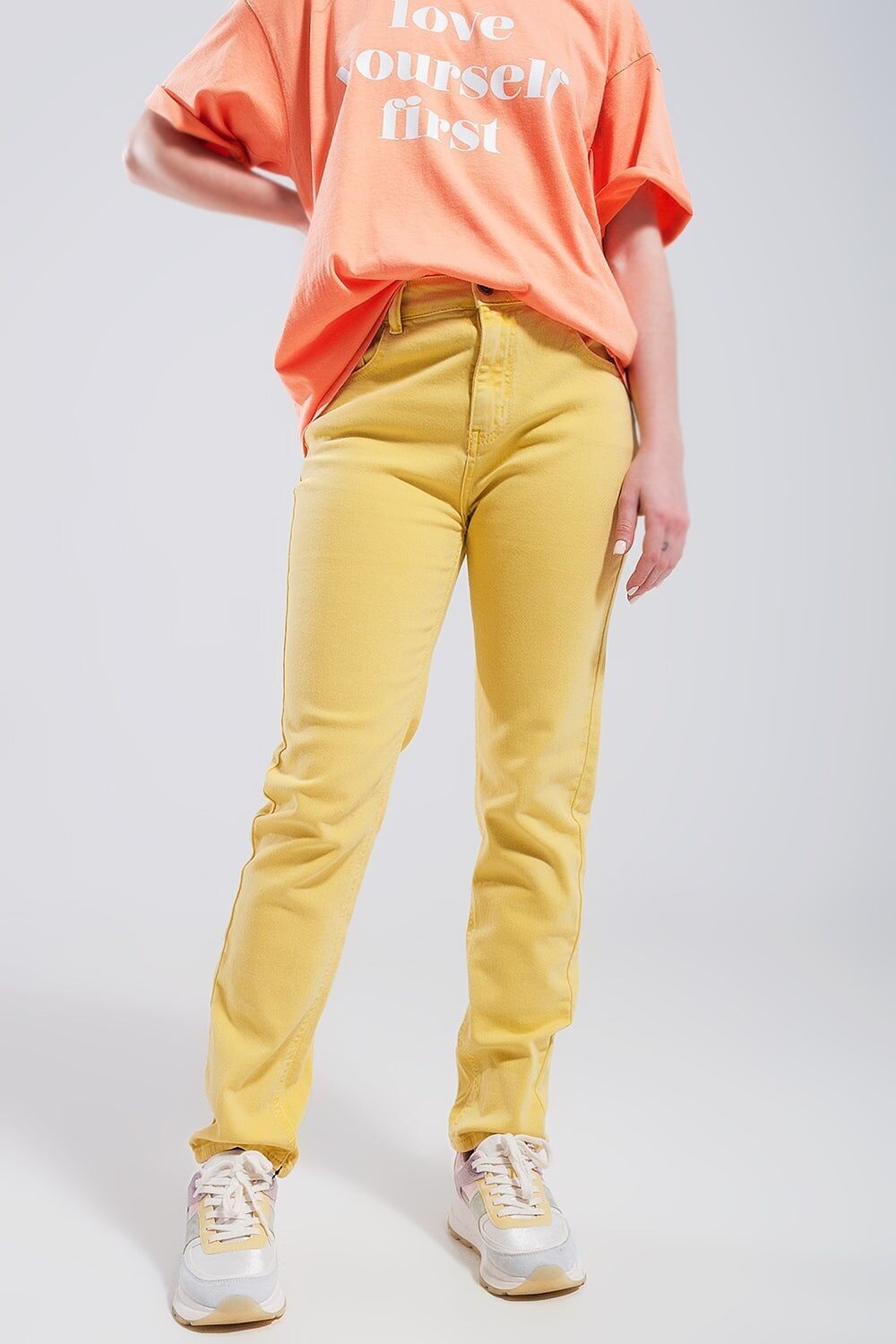 Jeans skinny in cotone elasticizzato di colore giallo