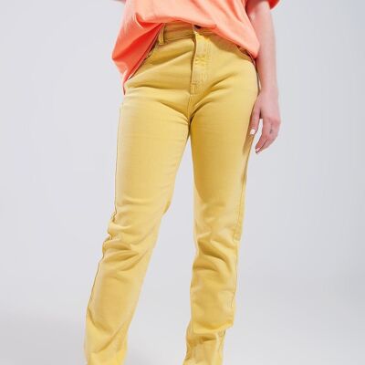 Jeans skinny in cotone elasticizzato di colore giallo