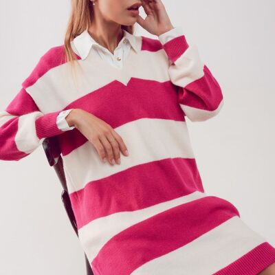 Stripe jumper dress in fuchsia
