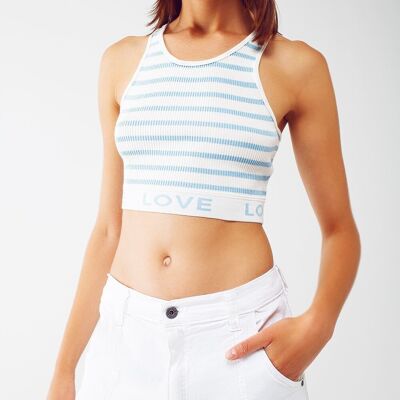 Striped Cropped Top with Love Text in blue