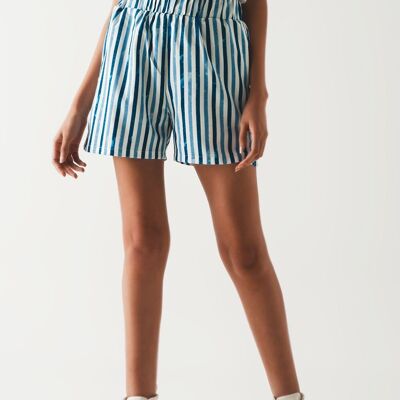 Shorts with Elastic Waist in Blue Stripes