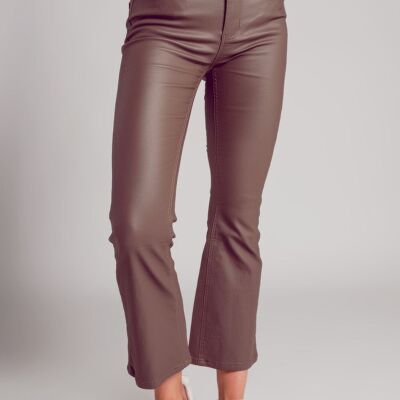 Stretch faux leather flare pants in beige