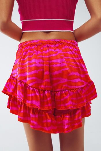 Short à ourlet froufrou à imprimé zèbre orange et fuchsia 6