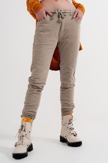 Pantalon chino skinny taille élastique beige 2