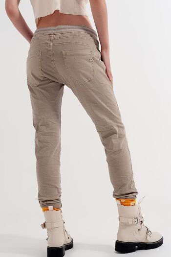 Pantalon chino skinny taille élastique beige 3