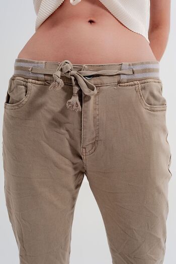 Pantalon chino skinny taille élastique beige 6