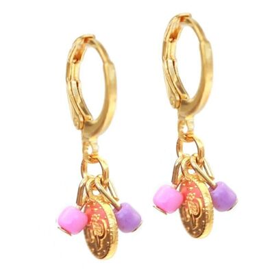 Pendientes de oro moneda rosa violeta