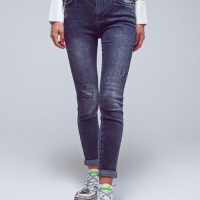 Skinny Fit Distressed Jeans in Grey