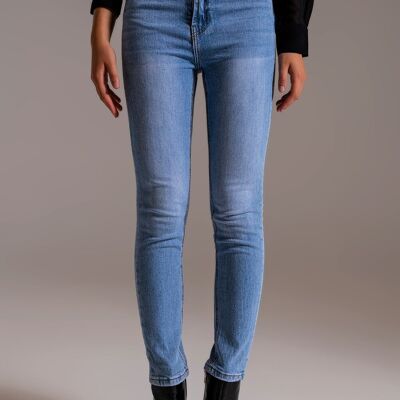 Jean skinny taille haute en délavage clair