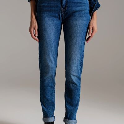 Jeans skinny a vita alta con lavaggio medio