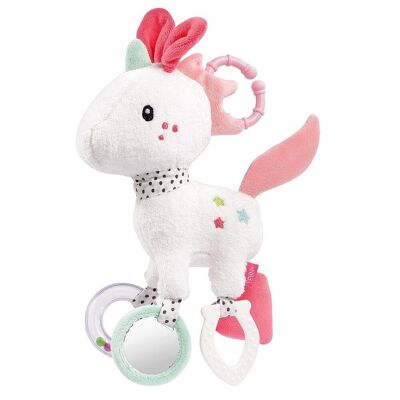 Unicorno attivo con anello: giocattolo per la motricità da appendere con emozionanti ciondoli da afferrare ed emettere suoni