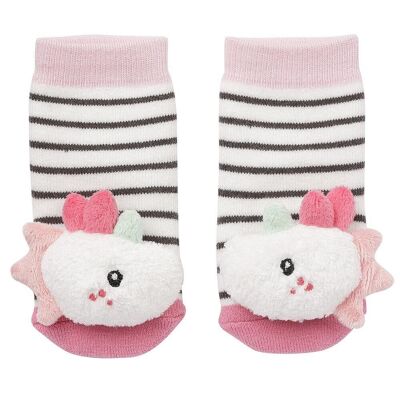 Unicorn rattle socks – activity baby socks with animal heads – educational toys for babies from 0-12 months