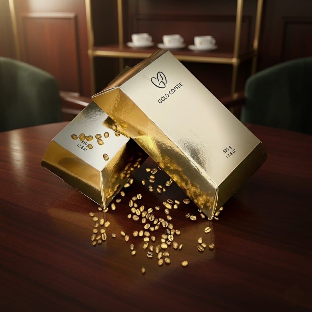 Grains de café avec de l'or comestible