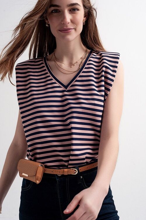 sleeveless t-shirt with shoulder pad in pink stripe